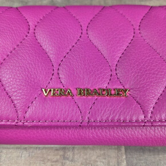 Vera Bradley Magenta Leather Quilted Audrey Wallet - Picture 2 of 13